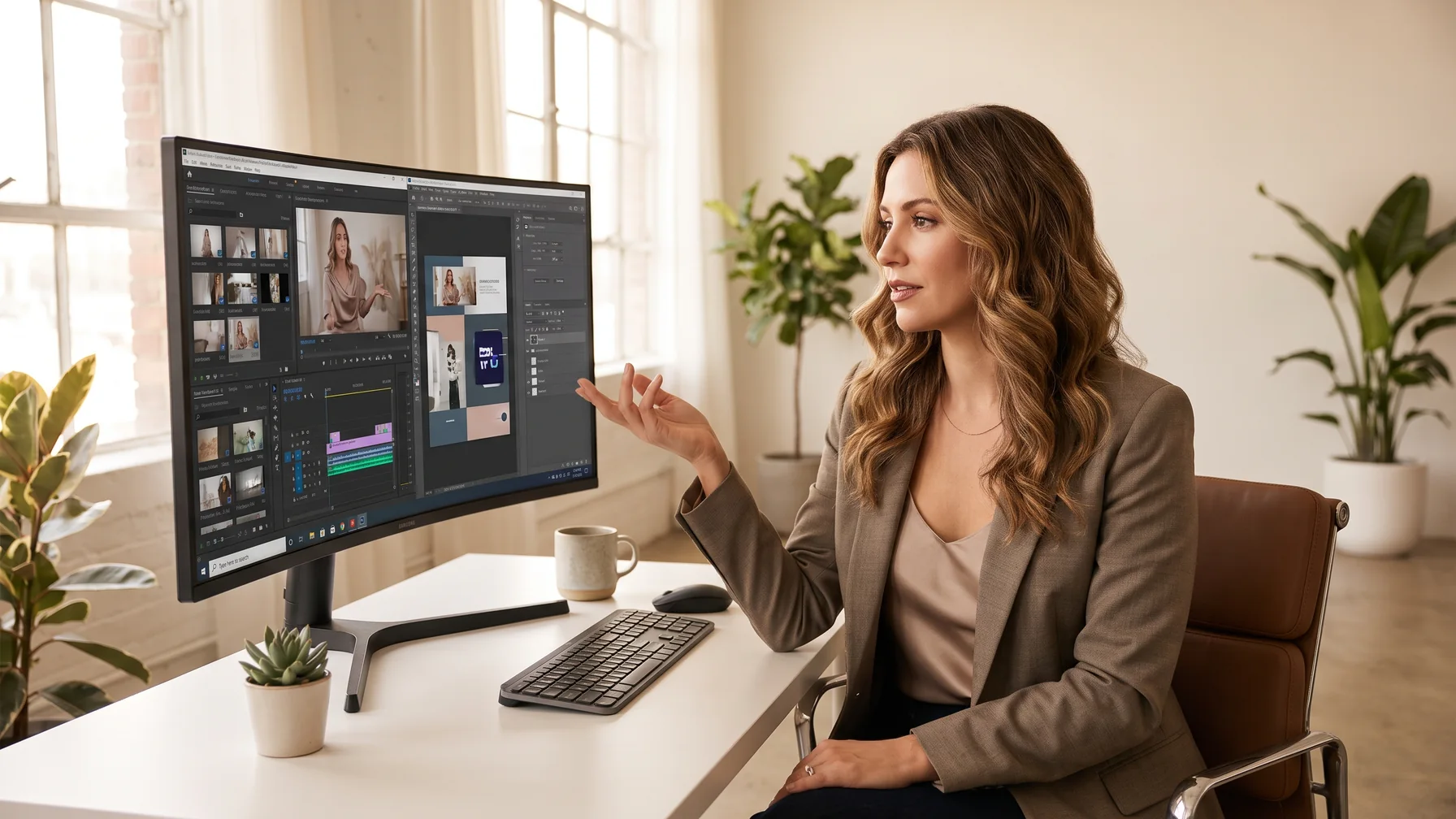 A creator comparing creator software on a desktop monitor — AI CRM and Telegram messaging tools