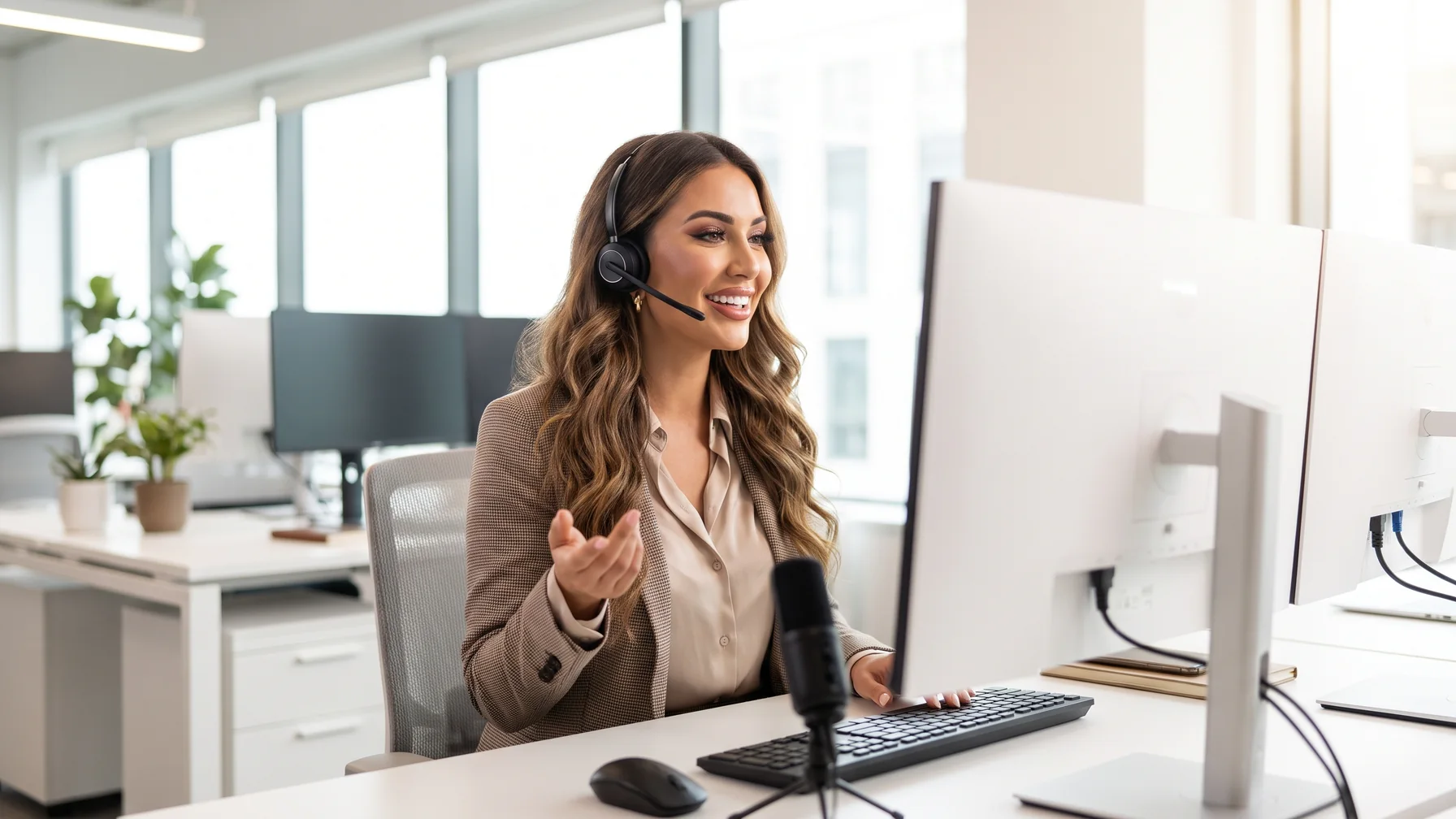 A creator in a headset at a support desk — Telegram customer support workflows